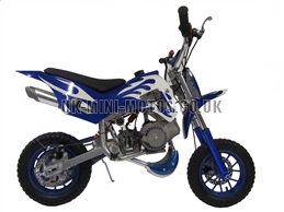 Mini Dirt Bike - DB02 Blue / White Flames Mini dirtbike - Mini Dirt Bikes  - Pocket Bikes - Minimotos - Mini Moto